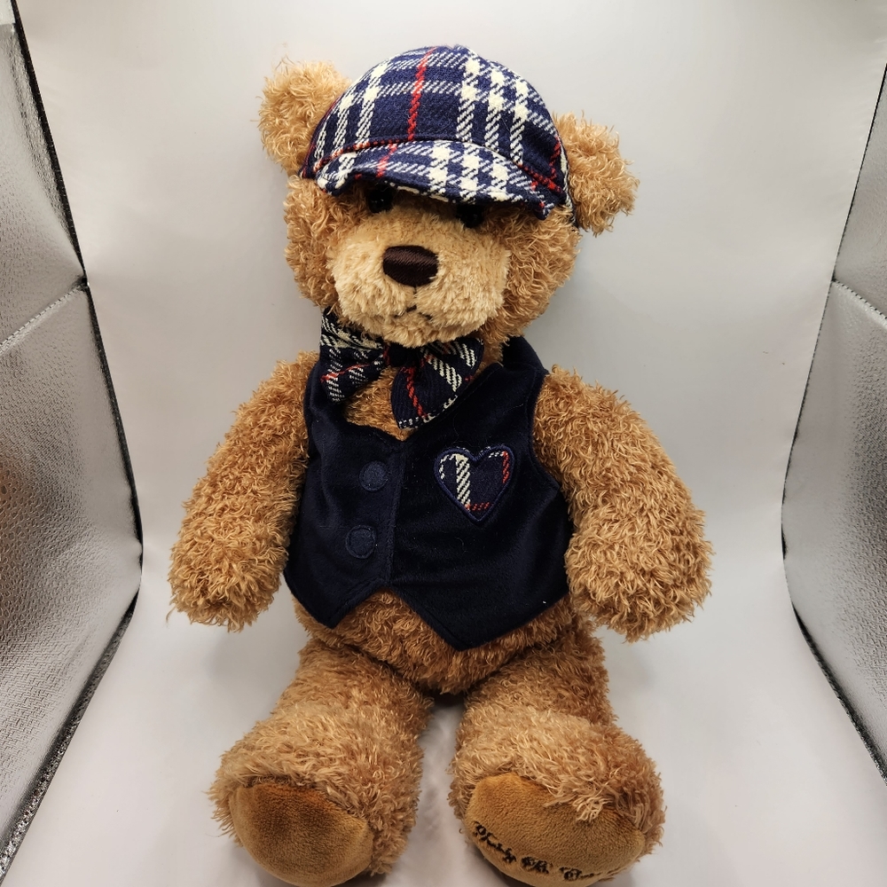 Gund Teddy B. Caring Plush Bear w/Plaid Hat & Vest - Office Depot